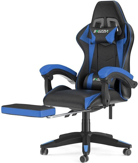 Rattantree Ergonomischer Gaming Stuhl aus Kunstleder in Blau mit Kopfstütze, Memory Schaum und Armlehnen - Bild 1