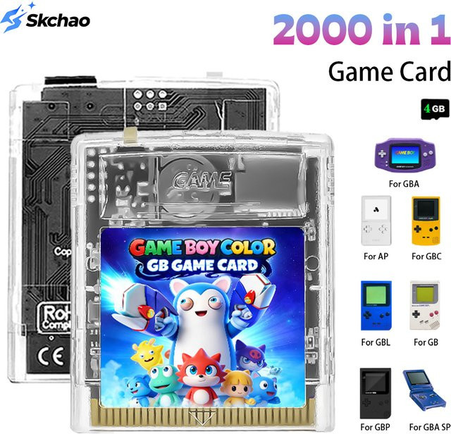 Skchao Handheld Retro Gameboy Multi-Cartridge Konsole mit 2000 Spielen in Lila, OS V4, 4GB TF-Karte für GB, GBC und GBA SP - Bild 1
