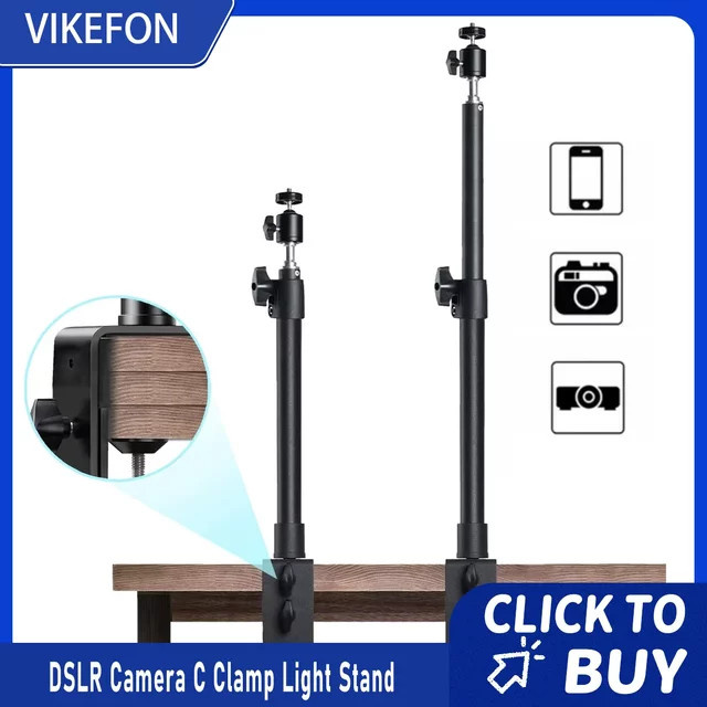 VIKEFON Tischmontageständer für DSLR-Kameras und Lichtstative mit C-Klemme und Kugelkopf in Schwarz - Bild 1