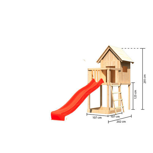 Karibu Kinderspielhaus Frieda Set mit Anbau und Rutsche in Natur und Rot - Bild 4
