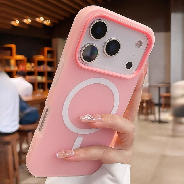 Magnetische 2-in-1 Flüssigsilikon Hülle für Apple iPhone in Pink, stoßfeste MagSafe Bumper Cover - Bild 1