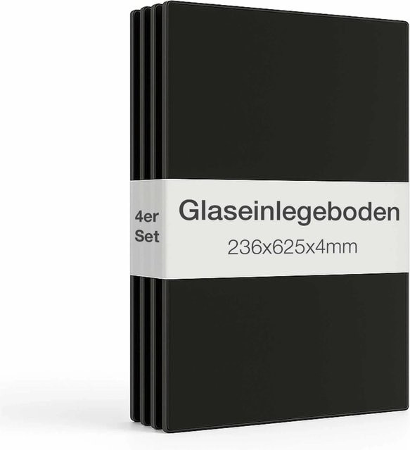 K-Möbel Glasboden-Erweiterungsset für 2-türige Standvitrine, 4er Set aus ESG-Glas in Schwarz, Breite: 62,7 cm, Tiefe: 23,7 cm - Bild 1