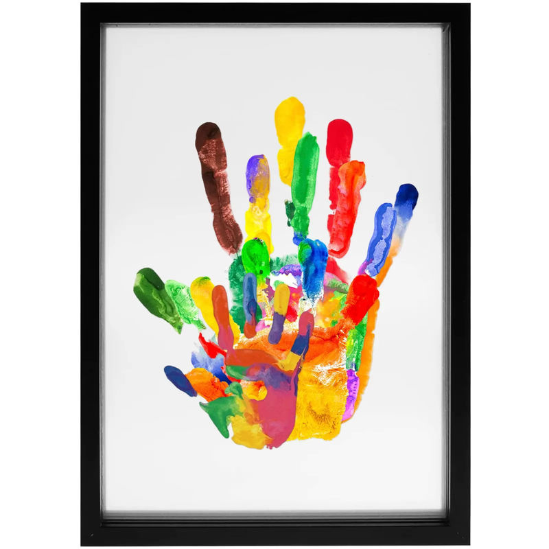 Transparentes Familien-Handabdruck-Set als DIY-Andenken für Neugeborene mit Holzrahmen, 6-Farben-Stift, Radiergummi und Pinsel in Multicolor und Weiß - Bild 4