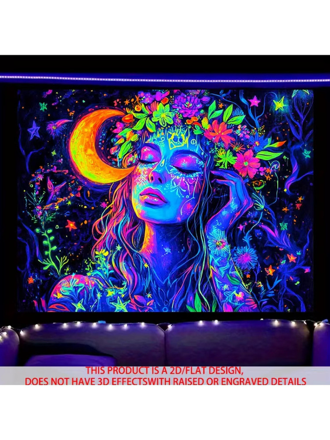 VIKAMA Wandteppich Schlafende Schönheit in Neon-Stil, fluoreszierende Wanddekoration in Multicolour, B: 60 cm, H: 40 cm - Bild 2
