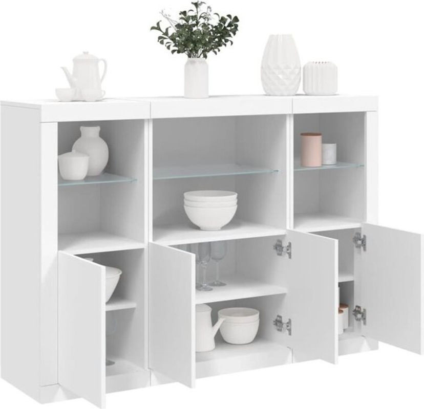 Set aus 3 modernen Sideboards mit LED-Leuchten von Vidaxl in Weiß aus Holzwerkstoff - Bild 1