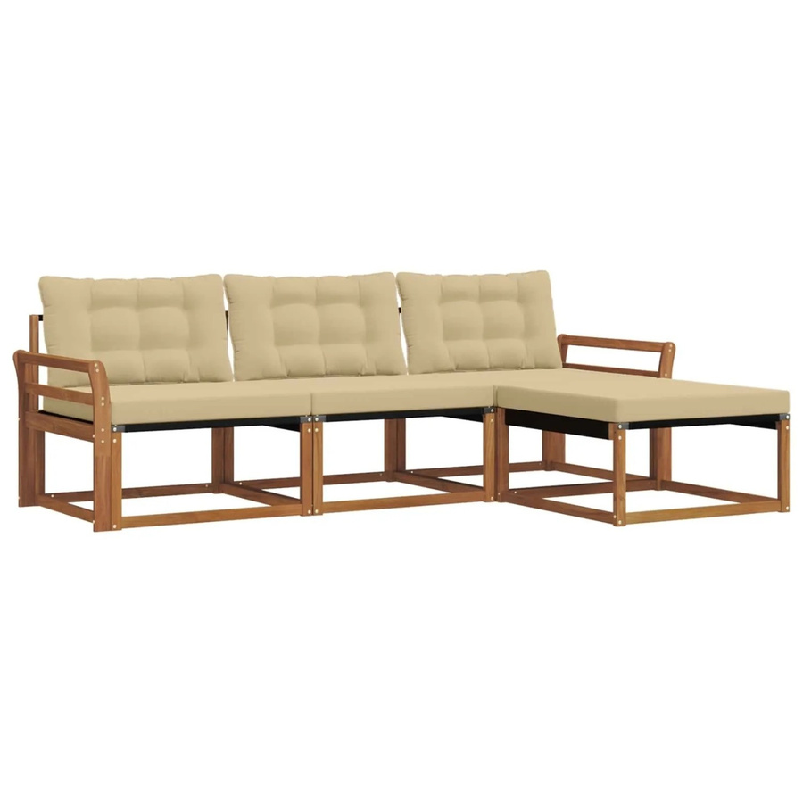 vidaXL Outdoor-Sofagarnitur 4-teilbig aus Akazienholz mit Kissen in Beige und Braun - Bild 2