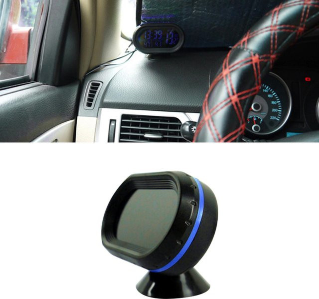 KaiSai Digitales Auto Thermometer mit LED-Uhr und Voltmeter, Dual Temperaturanzeige und Spannungstester, Blau - Bild 1
