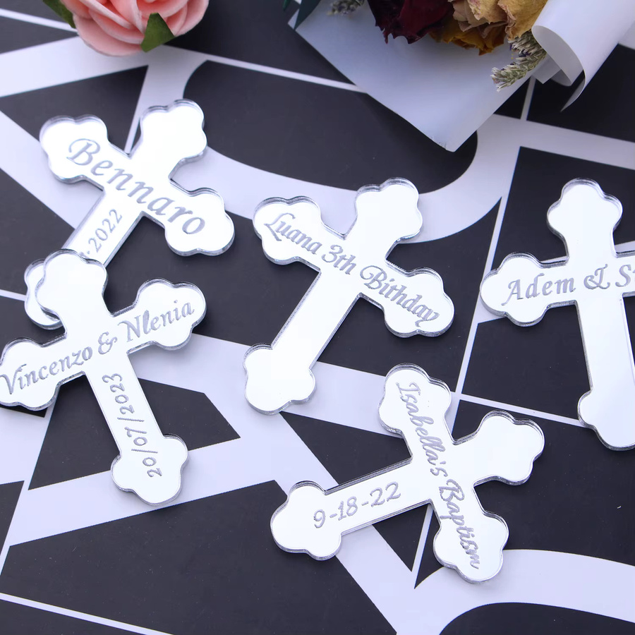 Personalisierte Acryl-Kreuz Tischdeko für Taufe, Kommunion oder Hochzeit in Transparent und Rosegold, Höhe: 4,0 cm, Breite: 30,0 cm - Bild 2