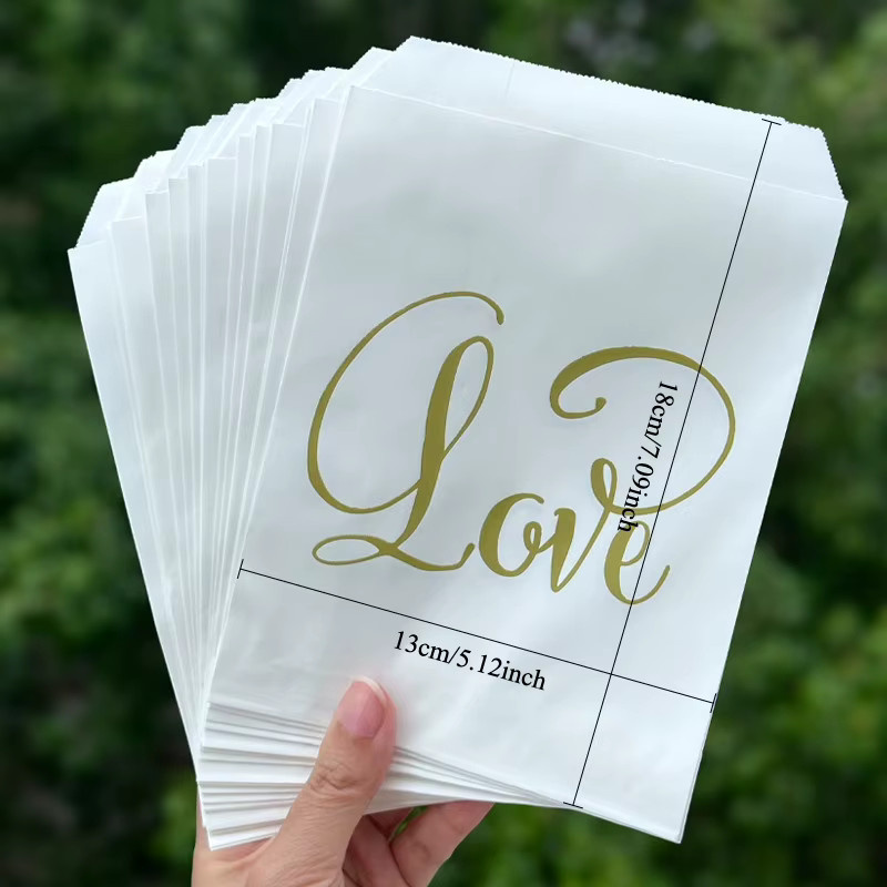 50 Stück weiße Kraftpapiertüten mit Goldfolie LOVE-Design, B: 13 cm, H: 18 cm - Bild 2