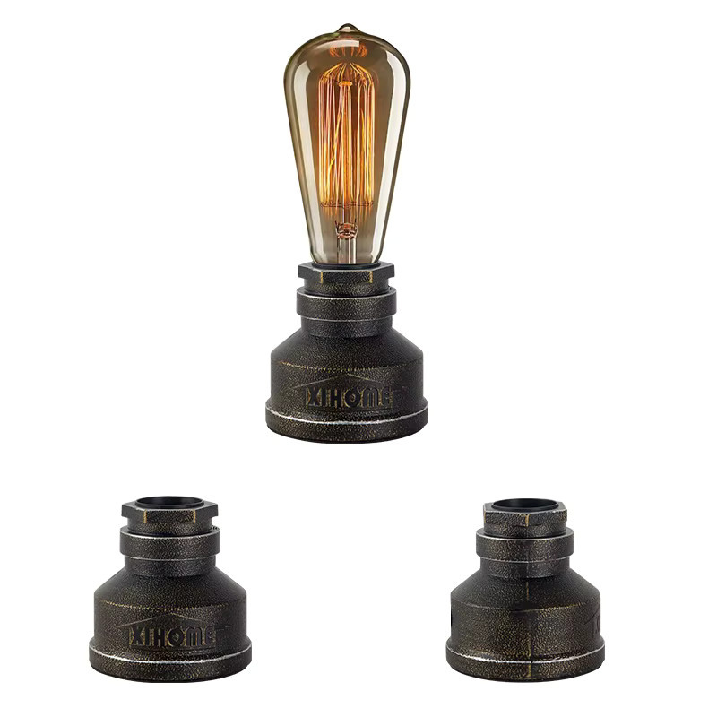 XIHOME Industrielle Wasserrohr-Tischlampe im Vintage-Design, Schwarz, Metall mit transparentem Glas - Bild 2