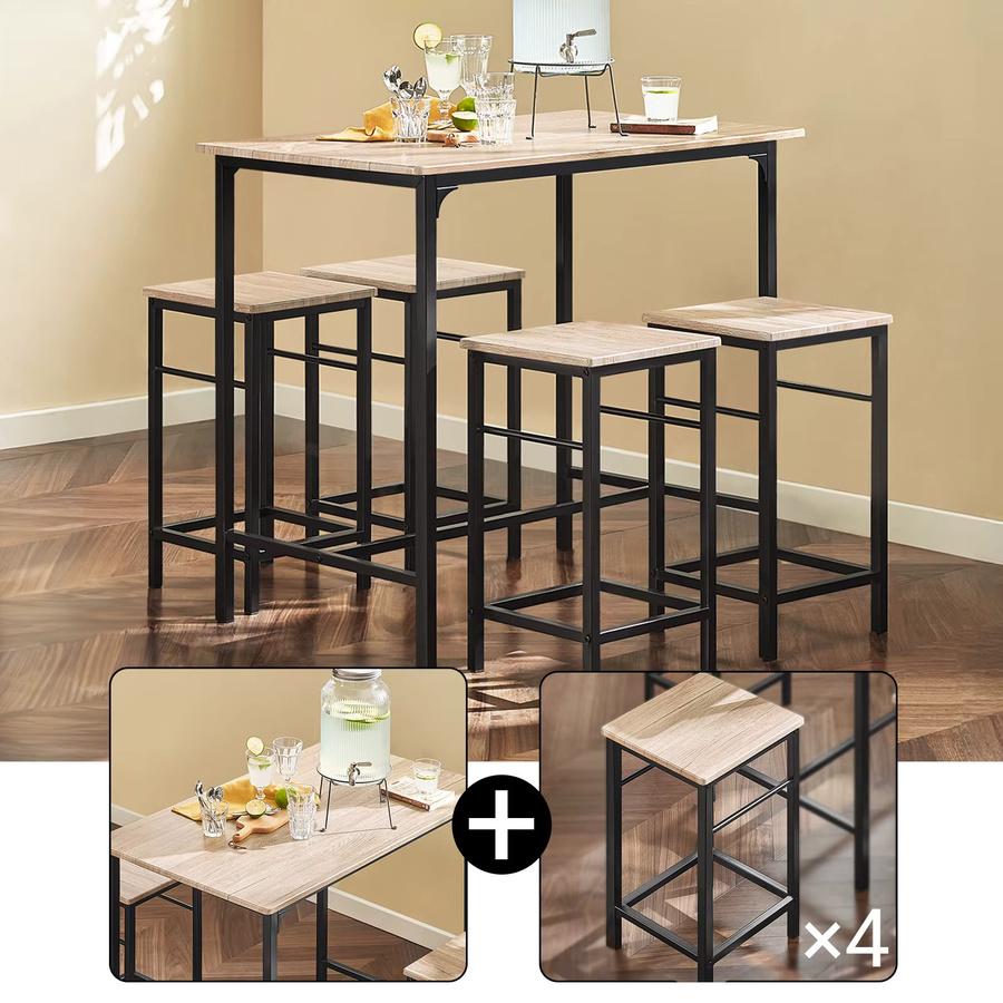 SoBuy Essgruppe OGT11 Bartisch Set 5-teilig in Grau-Schwarz mit 4 Hockern - Bild 3