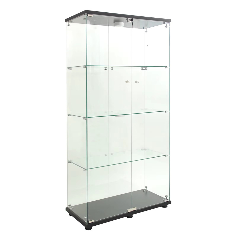 Superaly 4-Schicht-Glasschrank in Schwarz, transparente Standvitrine mit Doppeltüren für Wohnzimmer und Büro - Bild 3