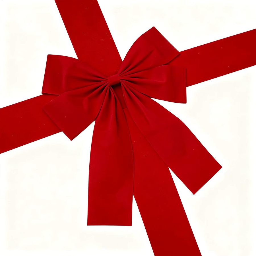 Rote Weihnachts-Schleife aus Textil als dekorativer Hänge-Bogen für die Haustür oder Hochzeiten - Bild 3