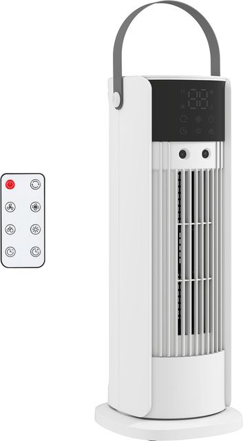 HOMCOM Tischventilator mit Nebelfunktion und RGB-Licht in Weiß, Turmventilator mit 3 Geschwindigkeiten, 90 Grad Oszillation, Timer und Fernbedienung, Multicolor - Bild 1