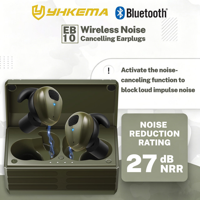 YHKEMA EB10 In-Ear Taktische Ohrstöpsel mit aktiver Geräuschunterdrückung für Schießstand, Jagd und Outdoor-Sport in Sand und Grün - Bild 1