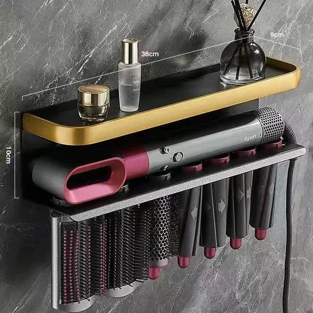 Wandmontiertes Aufbewahrungsregal aus Aluminium für Haarwickler, Föhn und Haarstyler in Gold, passend für Dyson - Bild 1
