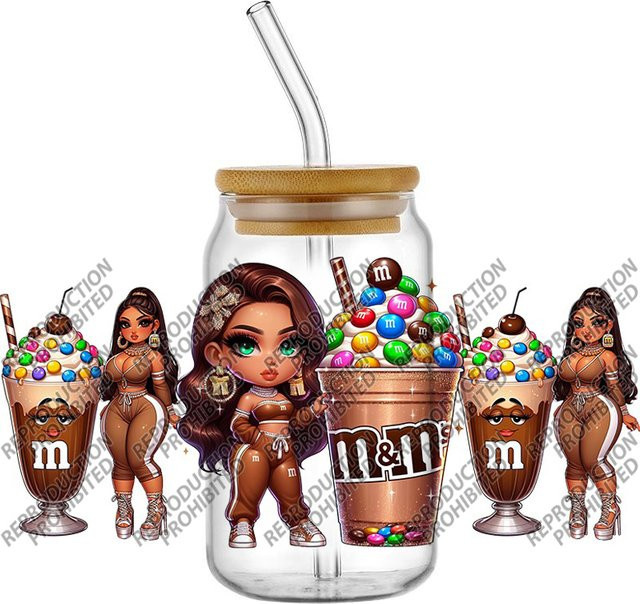 Schwarze Baddie-Milchshake-Eiscreme-Aufkleber mit UV-DTF-3D-Transferdruck für Glas, Dosen und Becher, Multicolour - Bild 1
