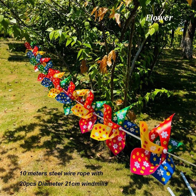 10er Set bunte 5-Blatt-Windräder mit Aufhängung für Hof und Garten in Blumenoptik - Bild 1