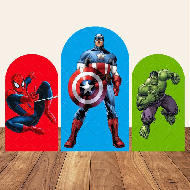 Marvel Avengers Hintergrunddekoration für Kindergeburtstage mit Iron Man, Hulk und Spider-Man, rund, mehrfarbig - Bild 1