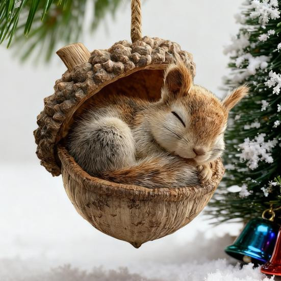 Lidaweiwei Weihnachtsbaumschmuck aus Acryl mit Waldtier-Motiven wie Eichhörnchen, Füchsen und Eulen sowie Eicheln und Tannenzapfen in rustikalem Design - Bild 2