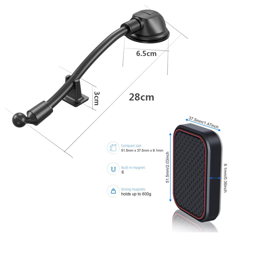 Magnetische Autotelefonhalterung mit Schwanenhals und langem Arm in Schwarz für LKW und Windschutzscheiben mit Gel-Saugnapf und universeller Kompatibilität - Bild 4