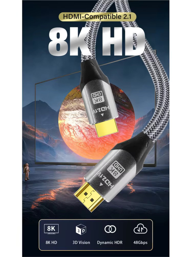 Nephy HDMI 2.1 Kabel in Schwarz für 8K@60Hz, 4K@120Hz und 2K@144Hz zur Verbindung von PS5, TV, Projektoren und Monitoren - Bild 7