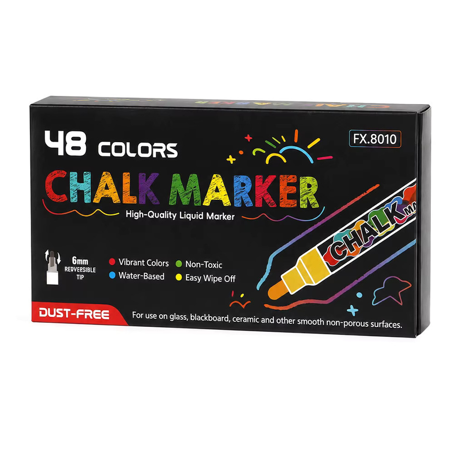 48 Farben Flüssigkreidemarker-Set mit 6mm Wendespitze, wasserbasierte abwischbare Stifte in Multicolour für Tafel, Glas, Keramik und Fenster zur DIY Dekoration - Bild 2