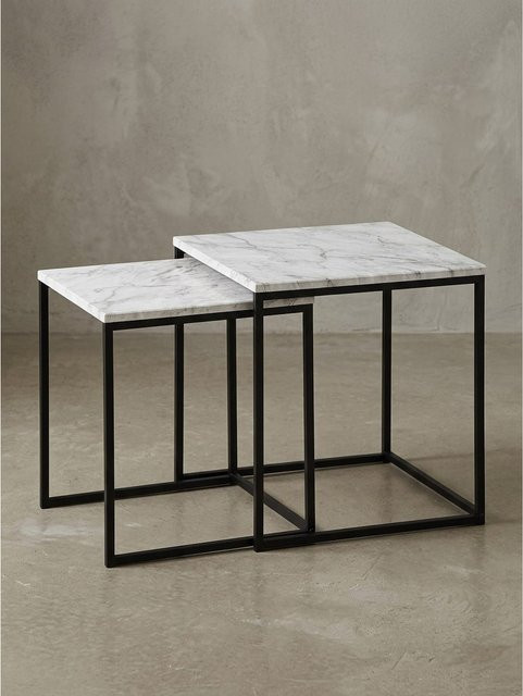 KADIMA DESIGN Beistelltisch Set 2-teilig modern in Marmoroptik Weiß und Schwarz aus Metall - Bild 1
