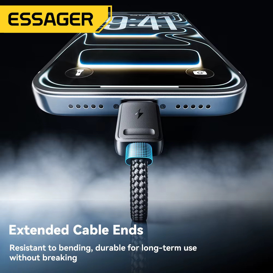 Essager 4-in-1 Schnelllade-Reisekabel in Schwarz mit USB-C-Buchse, 2 Typ-C- und Mikro-USB- sowie Lightning-Adaptern - Bild 3