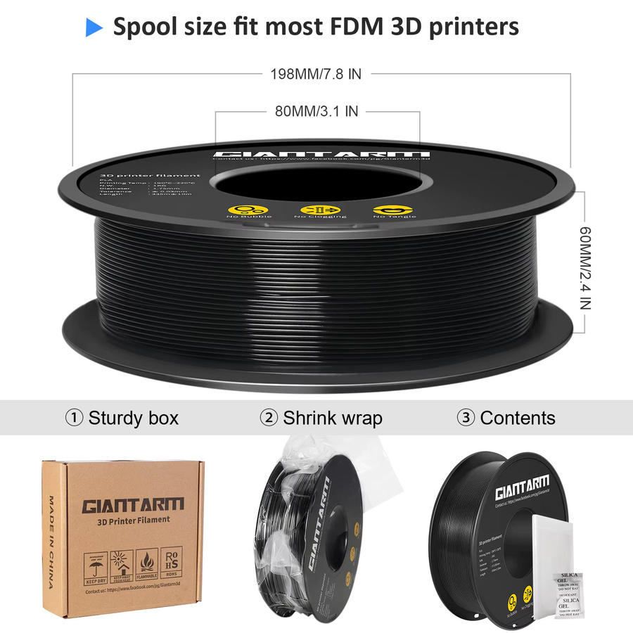GIANTARM PLA Filament 1,75mm für FDM 3D-Drucker, 1kg, Schwarz oder Braun - Bild 6