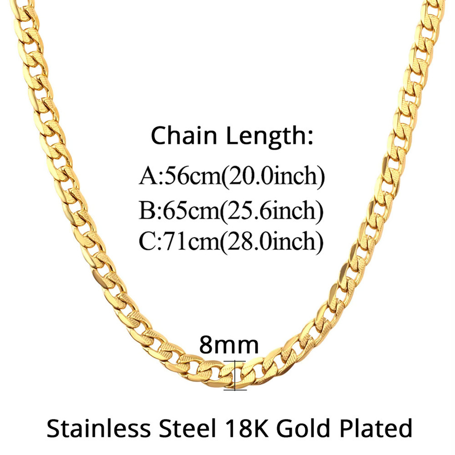 Halskette Edelstahl, Gold Silber Farbe, Cuban Link, 8mm, Unisex - Bild 1