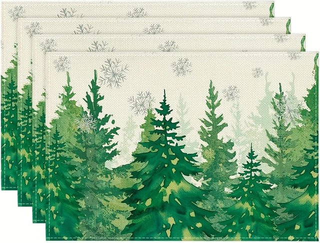 JF TableLinen Set mit 6 weihnachtlichen Tischsets in Tannengrün, rechteckig, B/B: 45 x 30 cm - Bild 1
