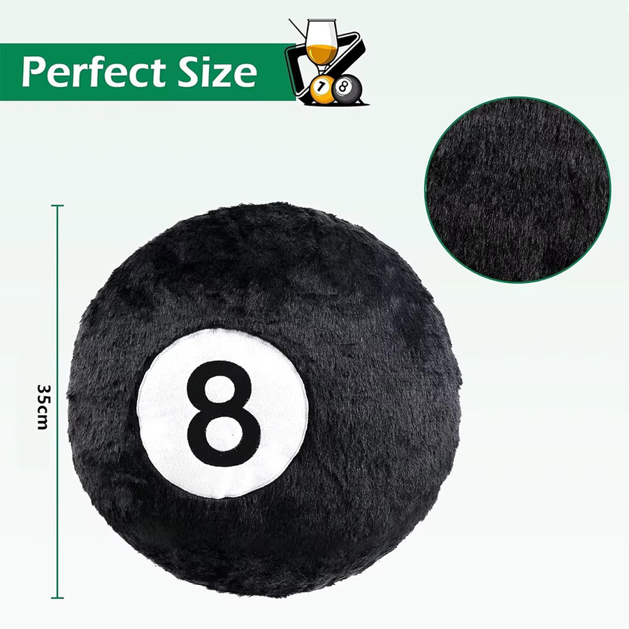 LMETJMA 8-Ball Wurfkissen aus Plüsch, Schwarz, Durchmesser: 35 cm - Bild 2