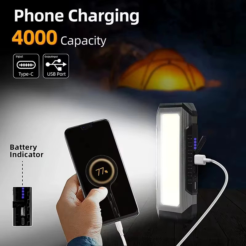 KDULIT Wiederaufladbare COB-Arbeitsleuchte in Schwarz mit Magnet, 4000 mAh Akku und Powerbank-Funktion für Outdoor, Camping und Garten - Bild 2