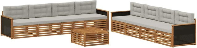 vidaXL Outdoor-Sofagarnitur aus Akazienholz und Polyester in Braun und Grau, 9-teiliges Set mit Tisch und Polstern - Bild 1