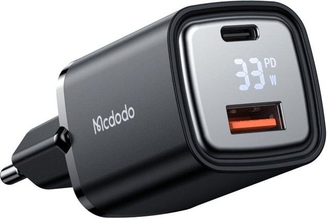 McDodo Netzladegerät CH-1701 mit Display, 33W, 3A, 1 x USB-A und 1 x USB-C, Schwarz - Bild 1