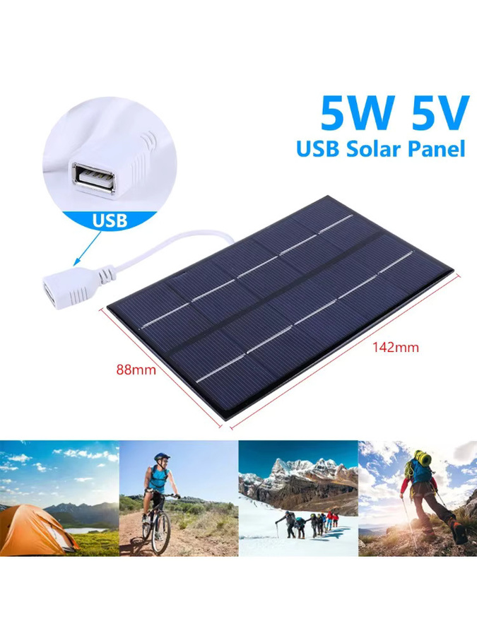 VIKEFON Tragbares 5W 5V USB-Solarladegerät mit Polysilizium-Solarpanel und USB-A Anschluss in Schwarz - Bild 6