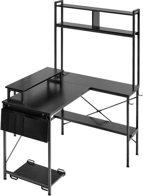 Buying Solutions MB L-förmiger Gaming-Schreibtisch mit LED-Beleuchtung in Schwarz, umkehrbarer Eck-Computertisch mit Monitorständer, Steckdosen, CPU-Ständer und Regal, B/T/H: 120 x 90 x 160 cm - Bild 1