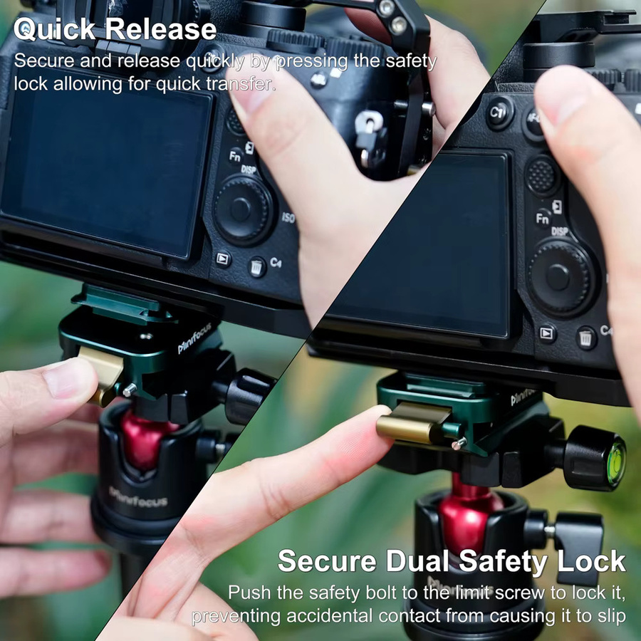 Minifocus Schnellwechselplatten-Set in Schwarz, Arca Swiss kompatible Kamerastativhalterung und Stativadapter für Sony, Nikon und DJI - Bild 3