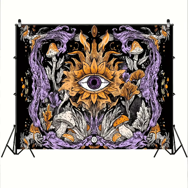 VIKAMA Mystic Eye Boho Wandteppich in Lila und Multicolour mit kosmischer Pilzkunst und Blumenmotiven, Rechteckig, Breite: 60 cm, Höhe: 40 cm - Bild 4