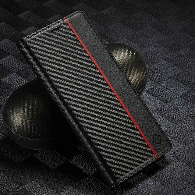 Magnetische Leder-Handyhülle mit Kohlefaser-Design für Samsung Galaxy S25 Ultra S24 FE S23 S22 S21 Plus A56 A36 A26 A16 A55 A35 A15 in Schwarz mit Brieftaschenfunktion - Bild 1