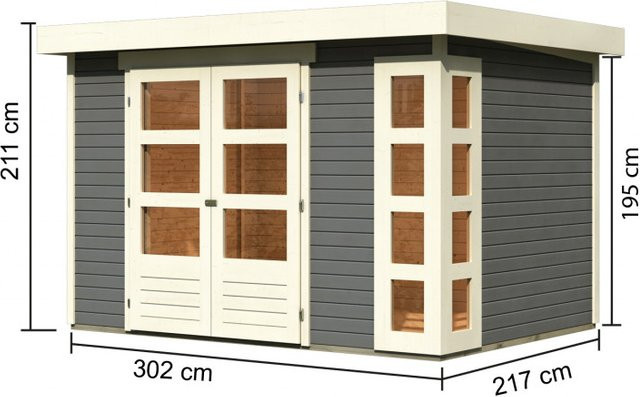 Gartenhaus Holz KERKO 4 in Terragrau ohne Anbaudach mit 19 mm Wandstärke, B: 302 cm, T: 217 cm - Bild 1