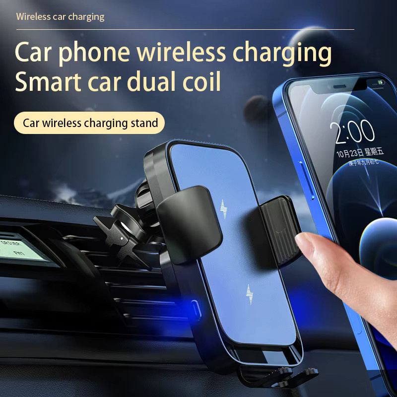 VIKEFON Drahtloses Autoladegerät mit Dual Coil als Schnellladestation für Samsung Galaxy Z Flip, S22, S21 und iPhone 14, 13 in Schwarz - Bild 5