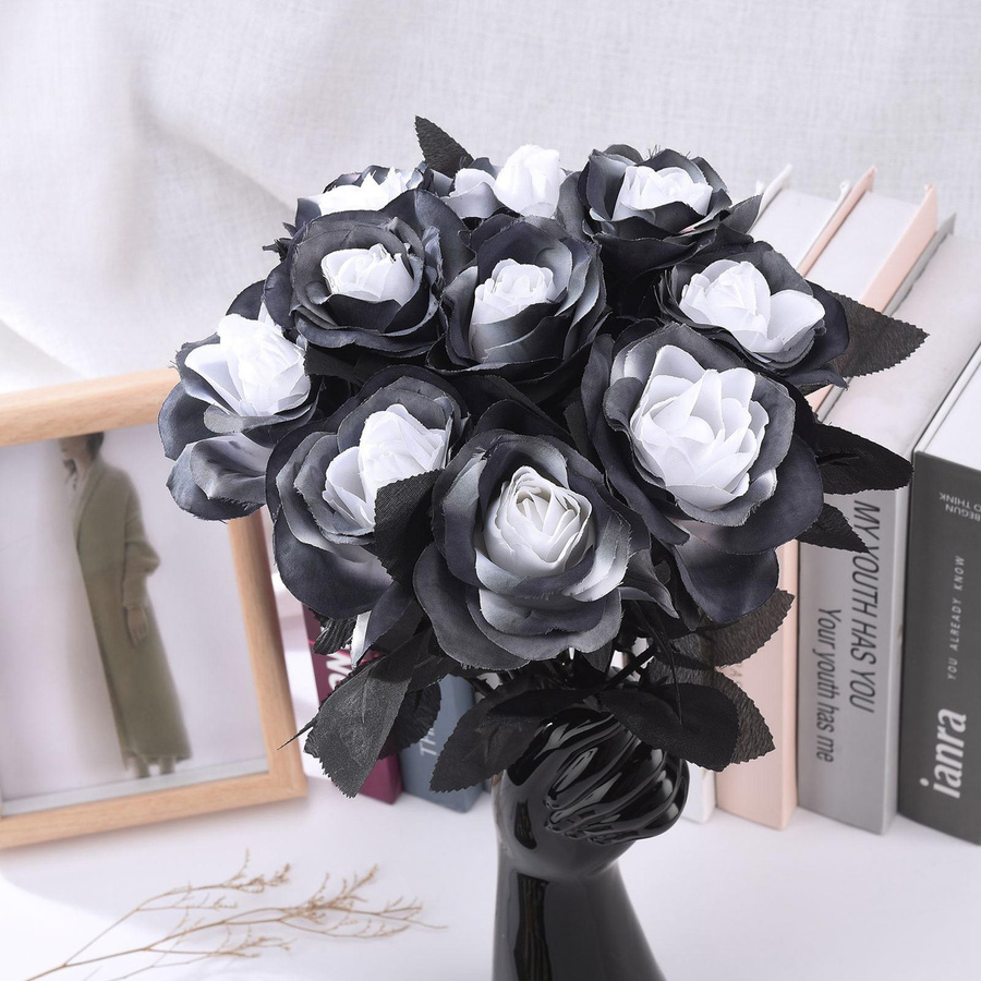 Tooarts Künstliche Schwarze Rosen aus Seidentuch und Kunststoff für Hochzeits-, Weihnachts- und Partydekorationen - Bild 7
