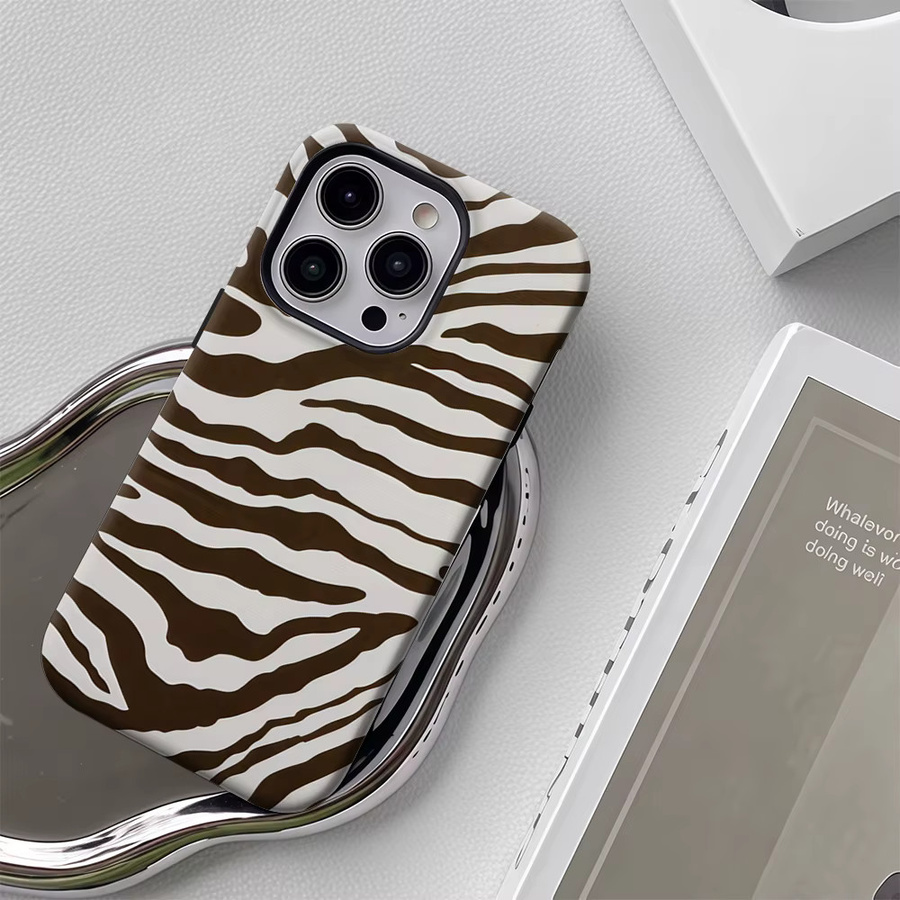 Handyhülle mit Zebrastreifen-Design in Braun und Weiß für Apple iPhone 17 16 15 14 13 12 Pro Max Plus mit doppelschichtiger Rückseite - Bild 5