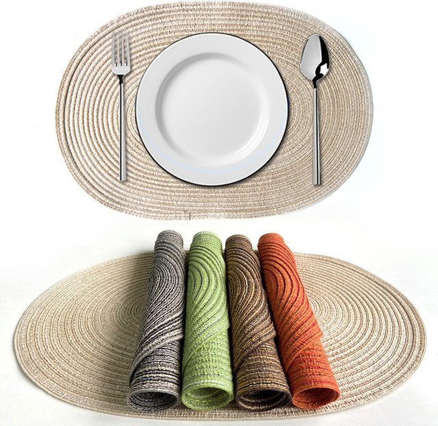 Inyahome Geflochtene Tischsets handgewebt, Set in Beige und Green, B/T: 50 x 35 cm - Bild 1