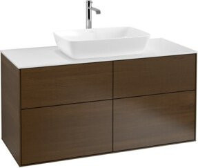 V&B Waschtischunterschrank Finion mit Wandbeleuchtung in Walnuss Furnier, Breite: 120 cm, Tiefe: 50,1 cm - Bild 1