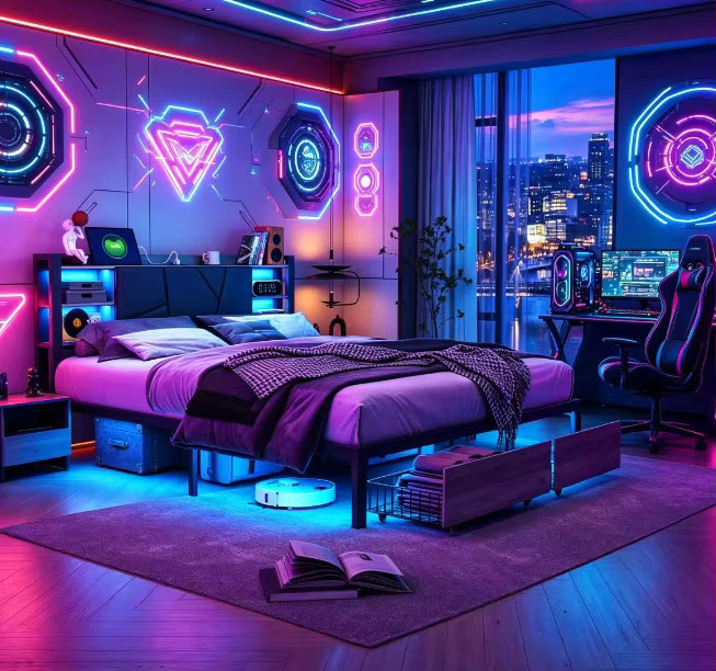 Modernes Polsterbett in Rosa mit LED-Beleuchtung, USB-Anschluss und 2 Schubladen, B/T/H: 160 x 200 cm - Bild 2