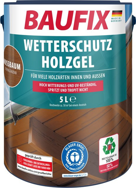 Baufix Wetterschutz-Holzgel Nussbaum 2er Set, 10 Liter (2 x 5 Liter) - Bild 1
