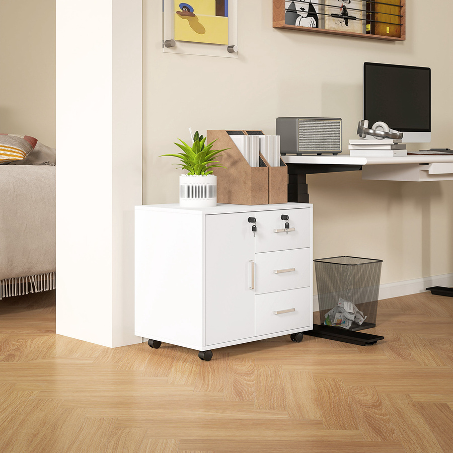 HOMCOM Aktenschrank Weiß mit 3 Schubladen und 3 verstellbaren Regalen, Dokumentenschrank aus MDF, B/T/H: 60 x 40 x 56 cm - Bild 2